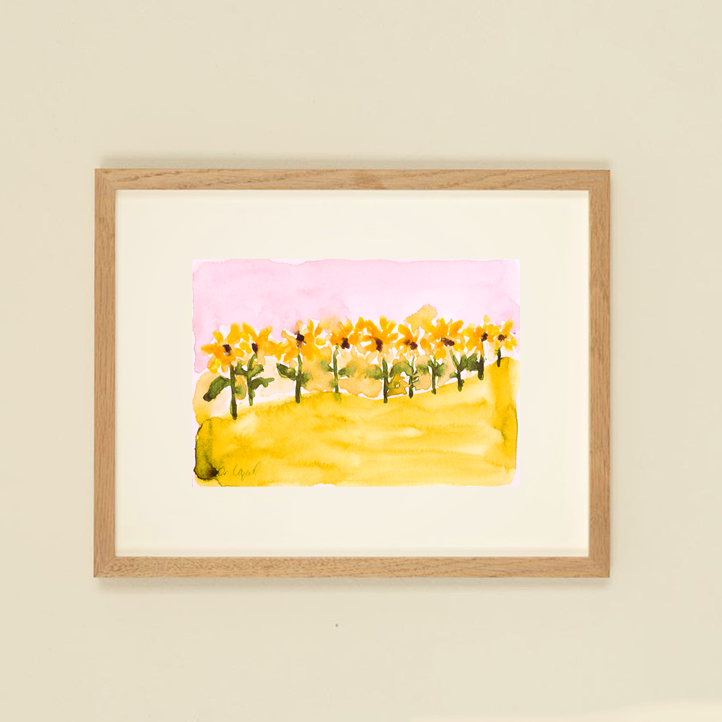 Original framed painting- Yellow Flowers - Or Lapid