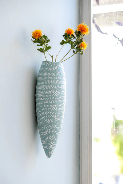 Wall hanging vase- Sinai Blue with White Dots
