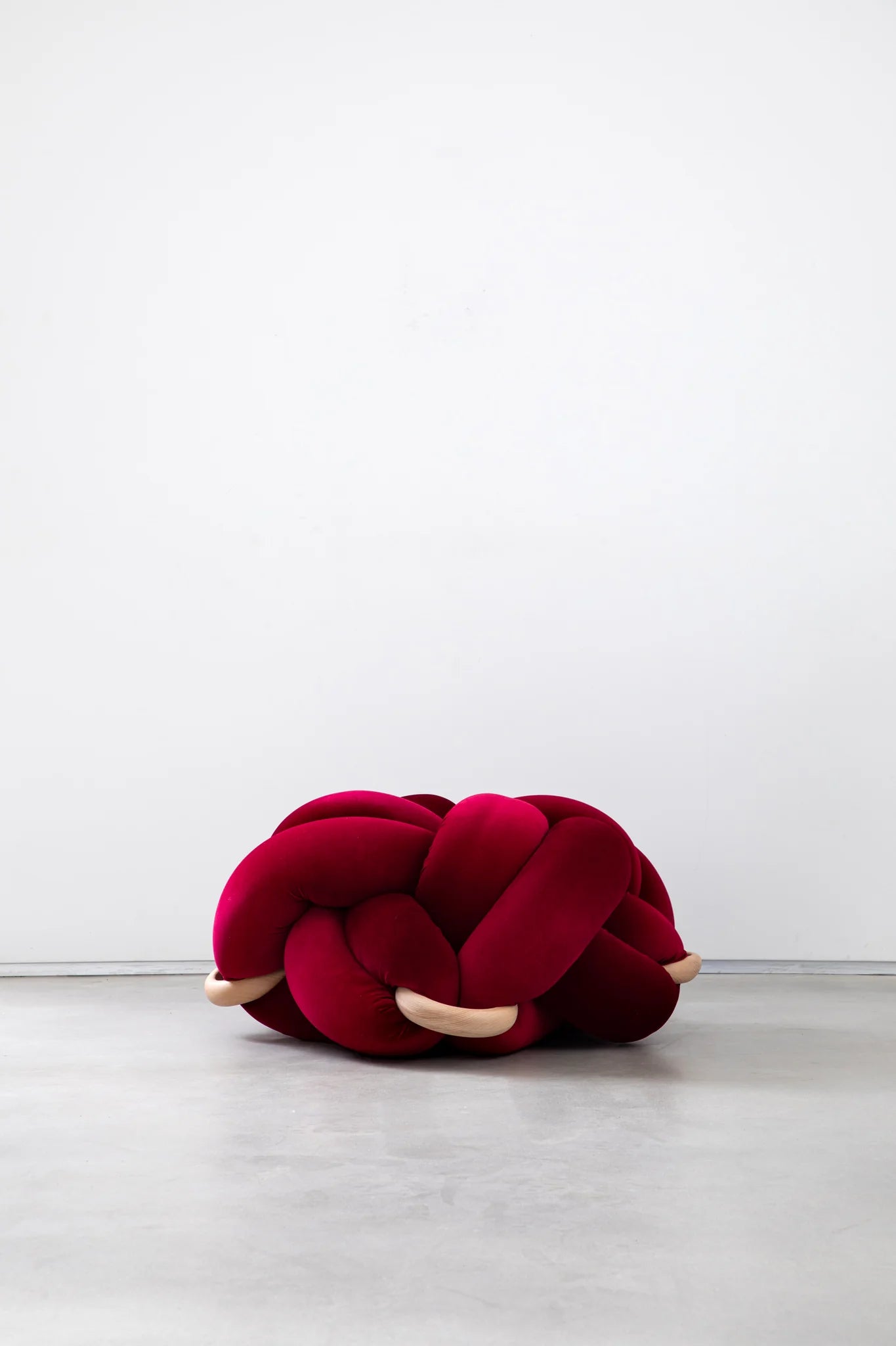 Velvet Knot Cushion- Hot Cherry