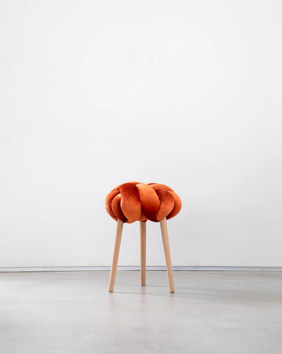 Velvet Knot Stool- Burnt Orange