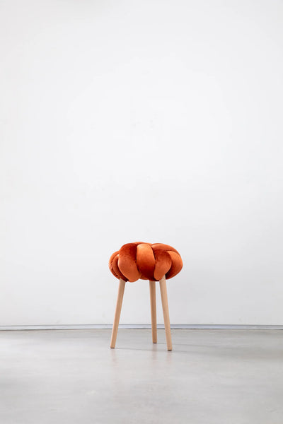 Velvet Knot Stool- Burnt Orange