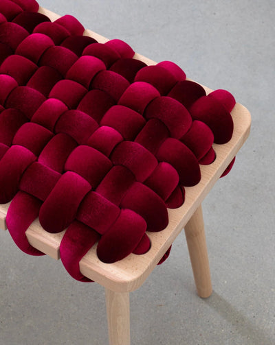 Velvet Woven Stool- Hot Cherry