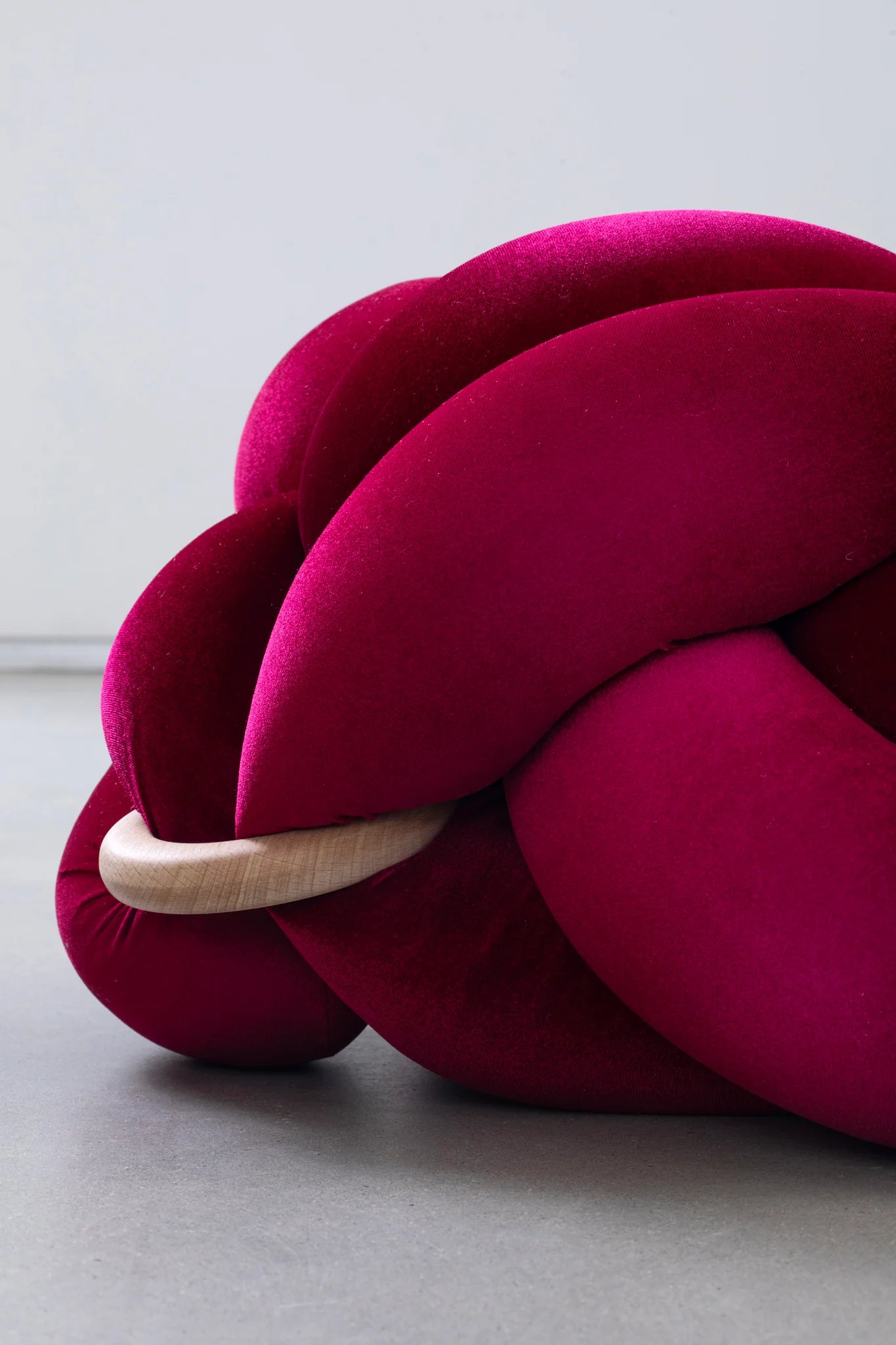 Velvet Knot Cushion- Hot Cherry