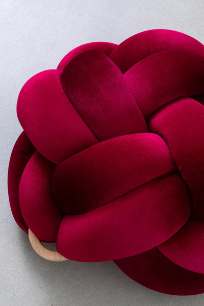 Velvet Knot Cushion- Hot Cherry