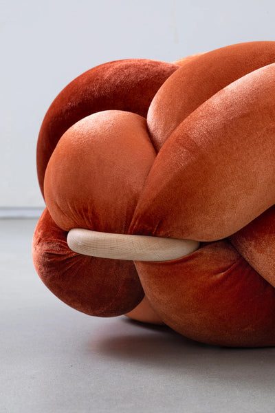 Velvet Knot Cushion- Burnt Orange