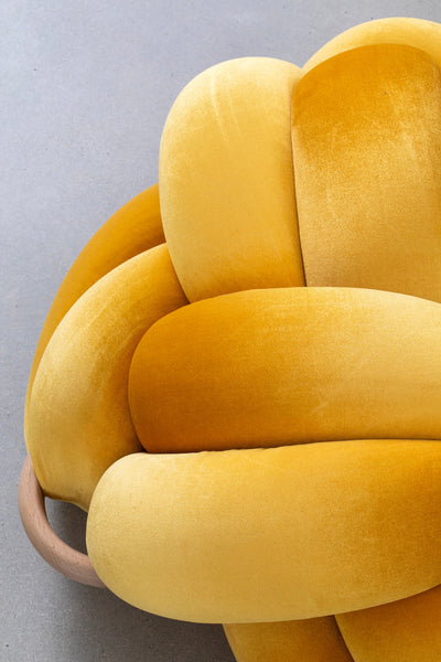 Velvet Knot Cushion- Sunlight Yellow