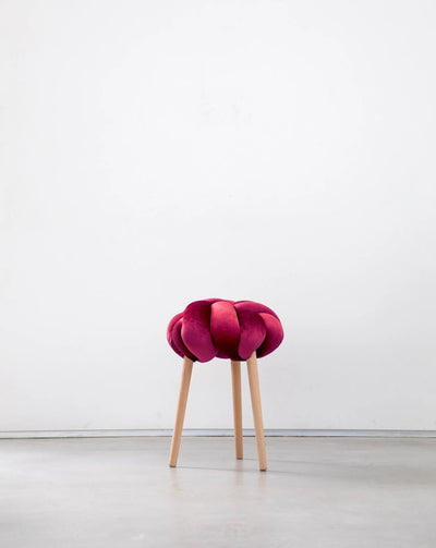 Velvet Knot Stool- Hot Cherry