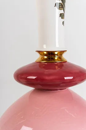 Large Apilar lamp- Pink with illustrated leaf