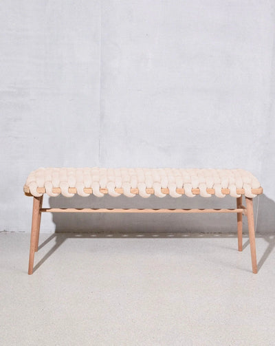 Suede Woven Bench- Cream