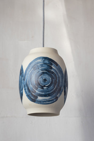 Porcelain Oval Lamp - Blue Vortex