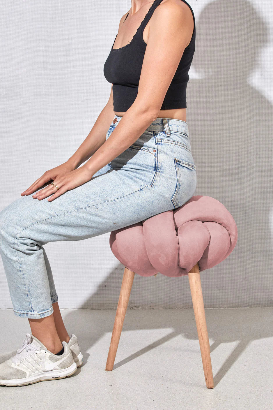 Suede Knot Stool- Rose Pink