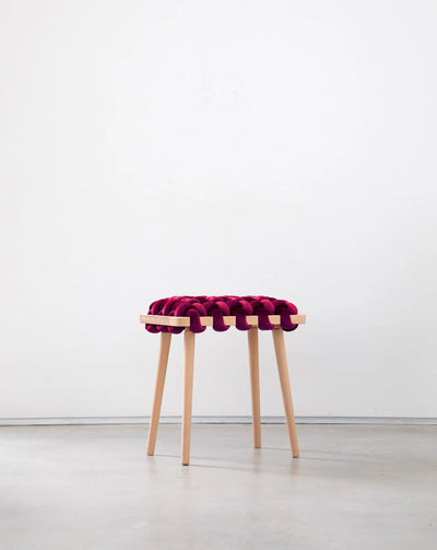 Velvet Woven Stool- Hot Cherry