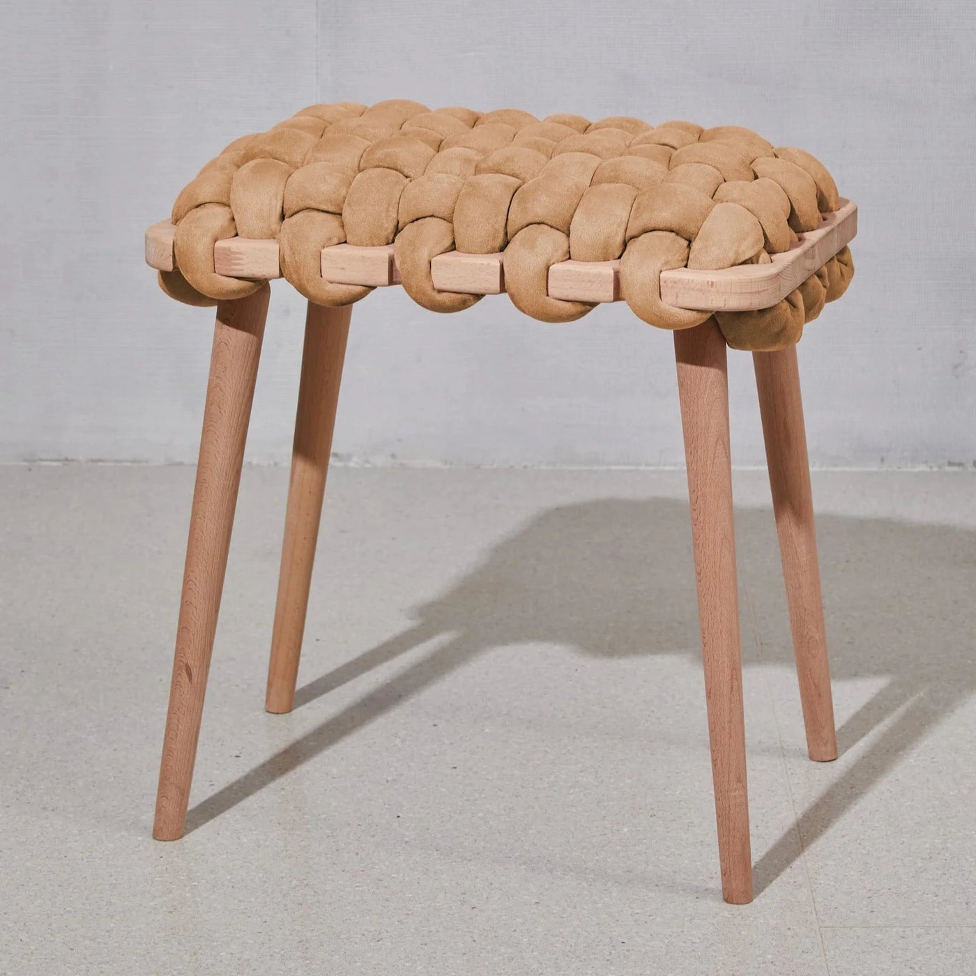 Suede Woven Stool- Camel