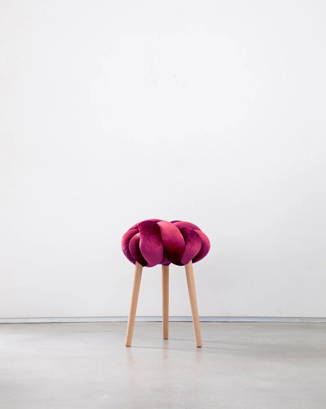 Velvet Knot Stool- Hot Cherry