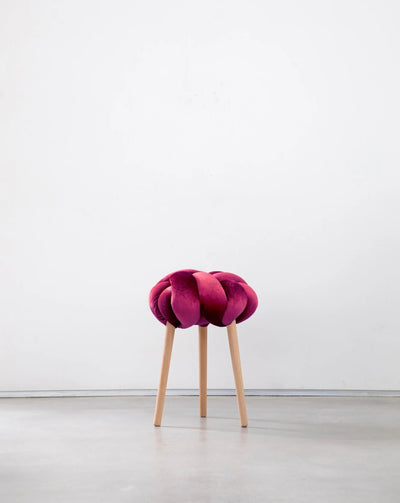 Velvet Knot Stool- Hot Cherry