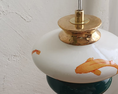 Small Apilar Lamp- Dark Green with Fish Illustration