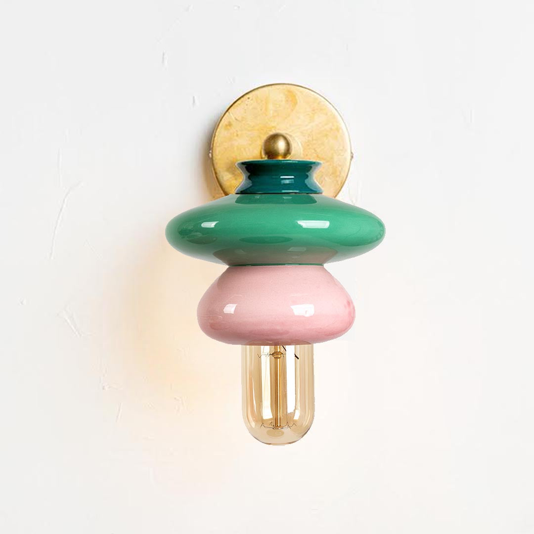 Small Apilar Lamp- Dark Green & Pink