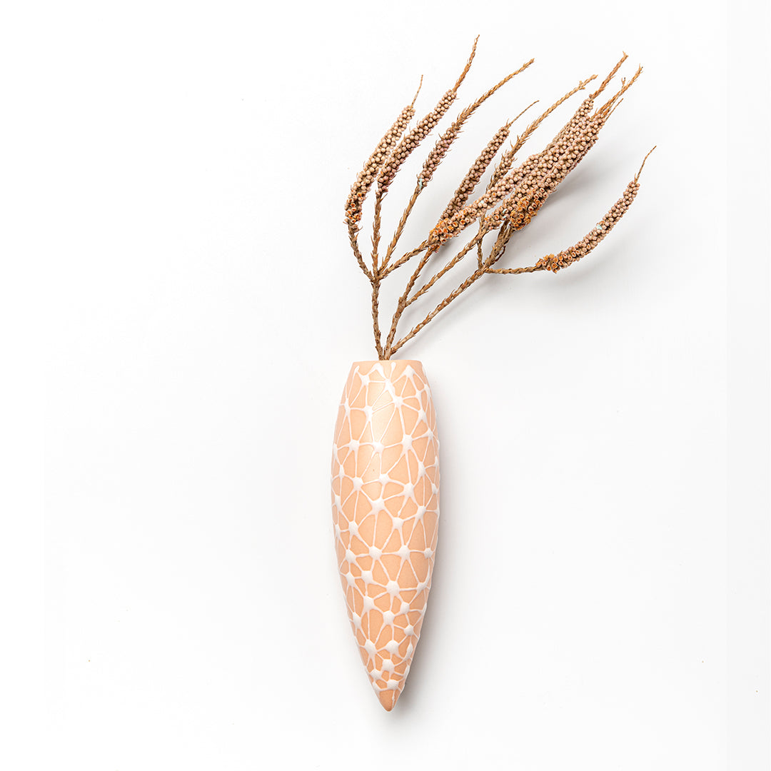 Wall hanging vase- Peach With White Stars