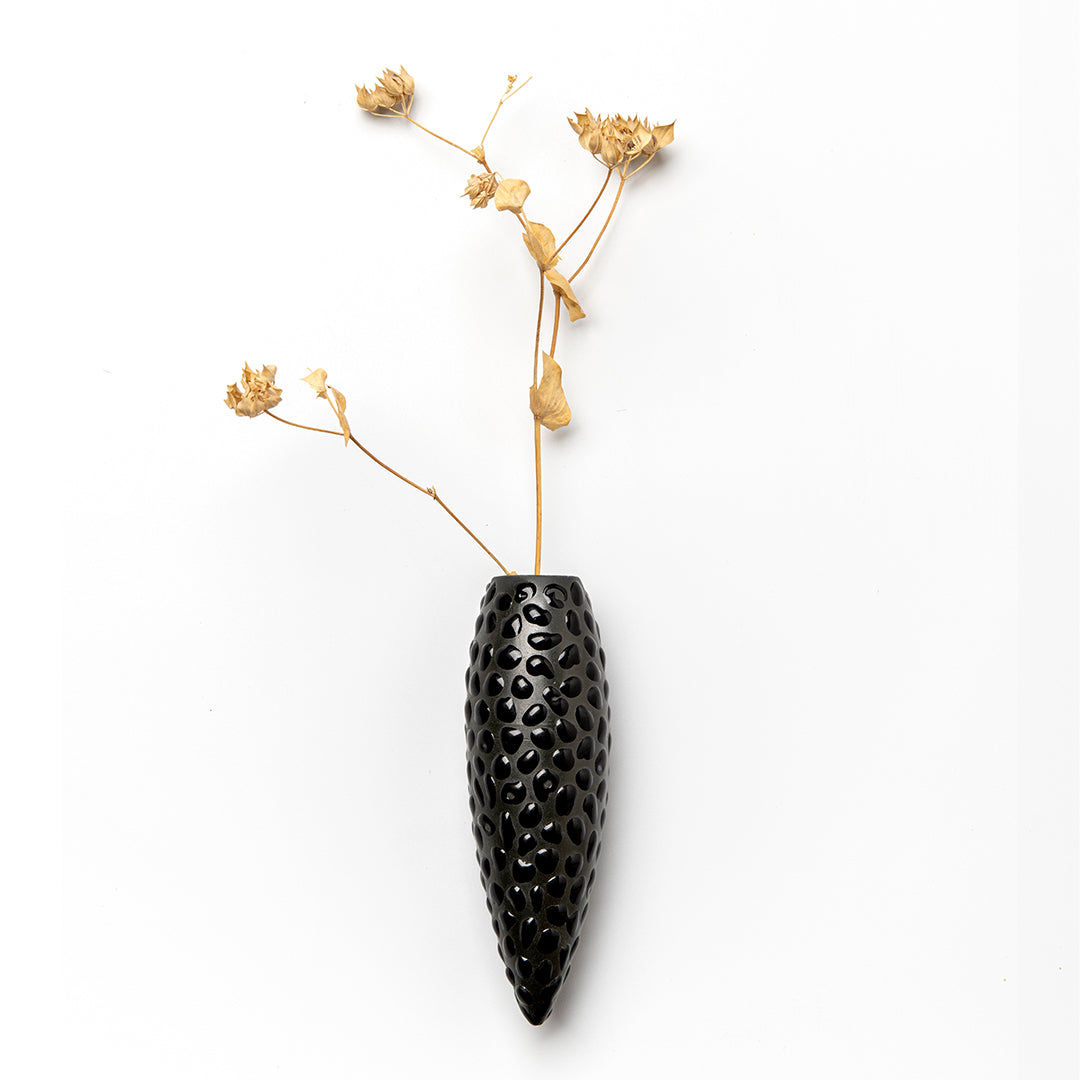 Wall hanging vase-  Black With Black Spots