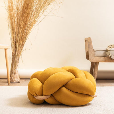 Suede knot cushion- Yellow desert