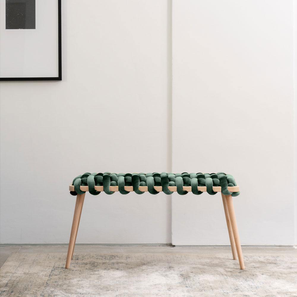 ספסל ארוג קטיפה- ירוק זית