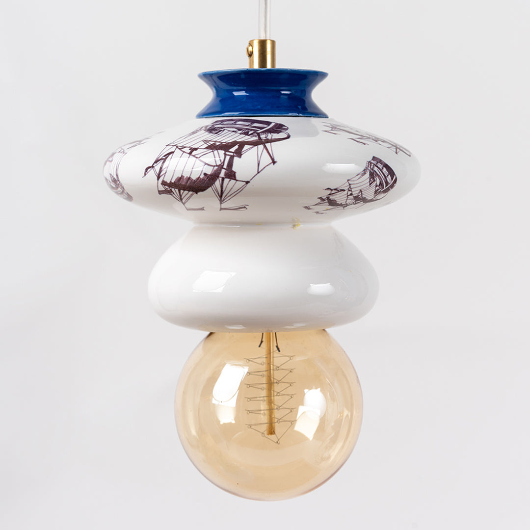 Small Apilar Lamp- White With Boats