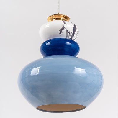 מנורת קרמיקה בינונית- כחולה עם איורי ספינות