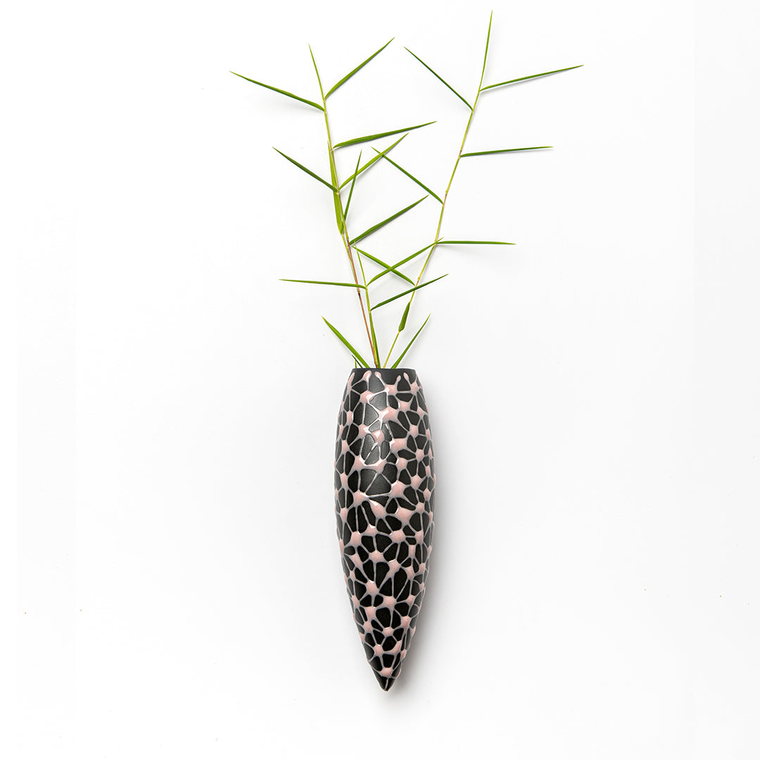 Wall hanging vase-  Black With Pink Stars