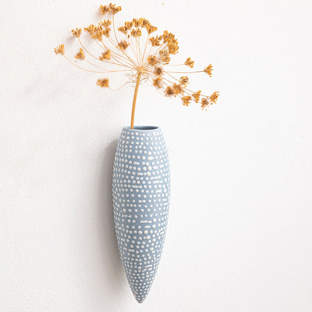 Wall hanging vase- Sky Blue with White Dots