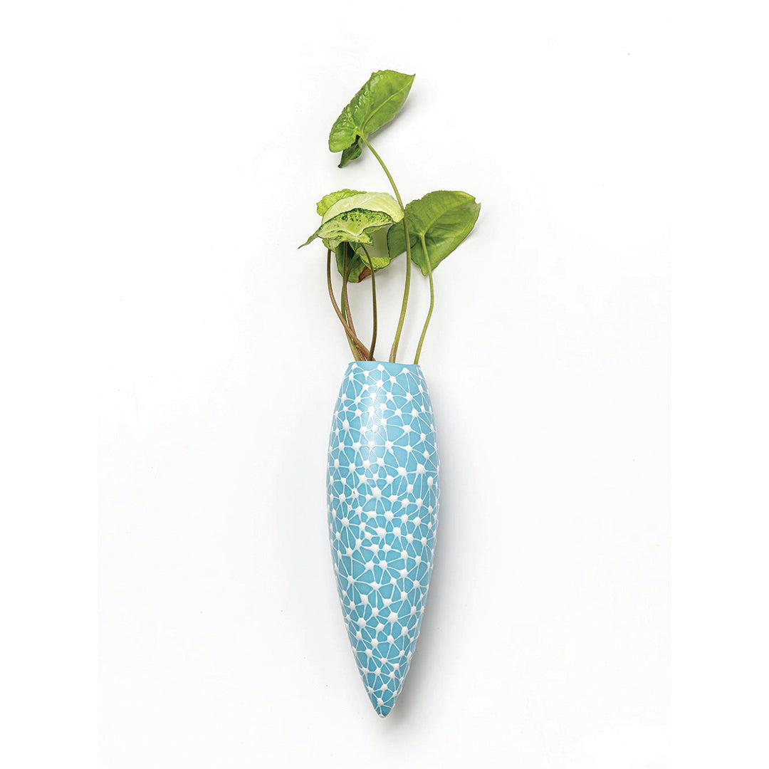 Wall hanging vase- Turquoise with White Stars