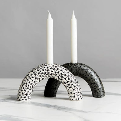 Large candlestick-White with black stars