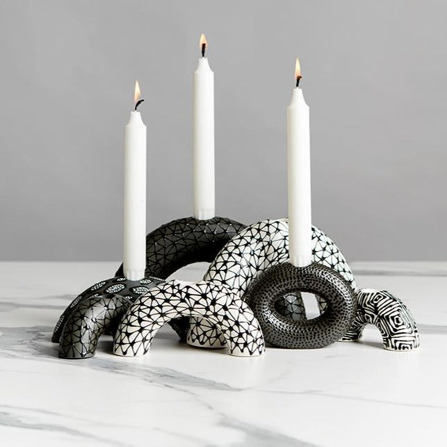Large candlestick-White with black stars