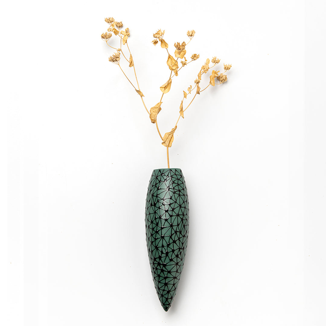Wall hanging vase- Pine Green with Black Stars