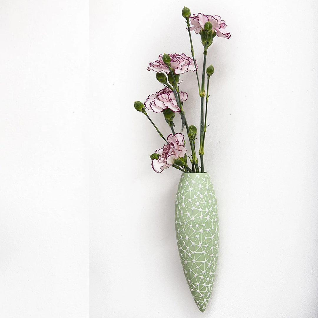 Wall hanging vase-  Pistachio Green with White Stars
