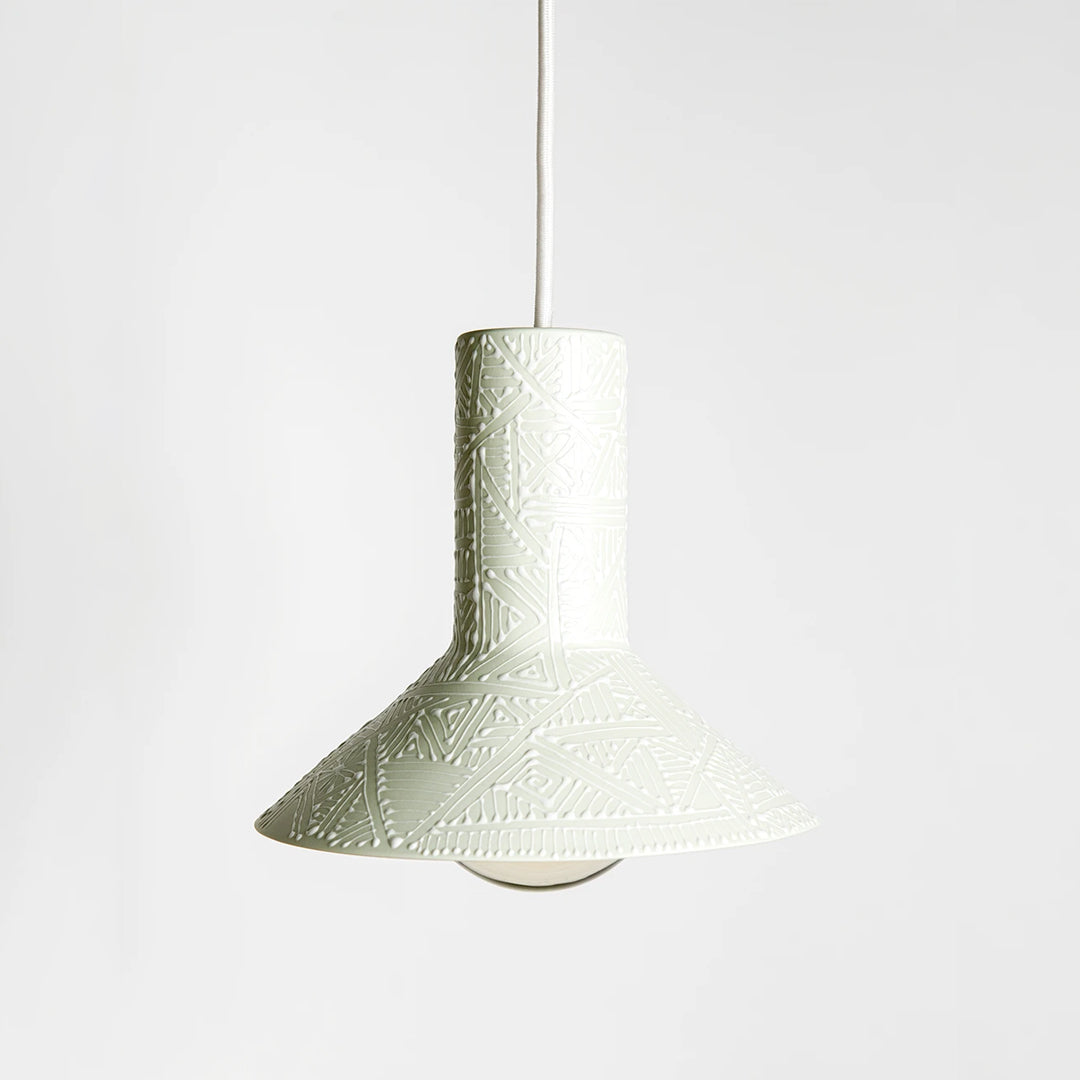 Porcelain Lamp- Avocado Green with White Oriental