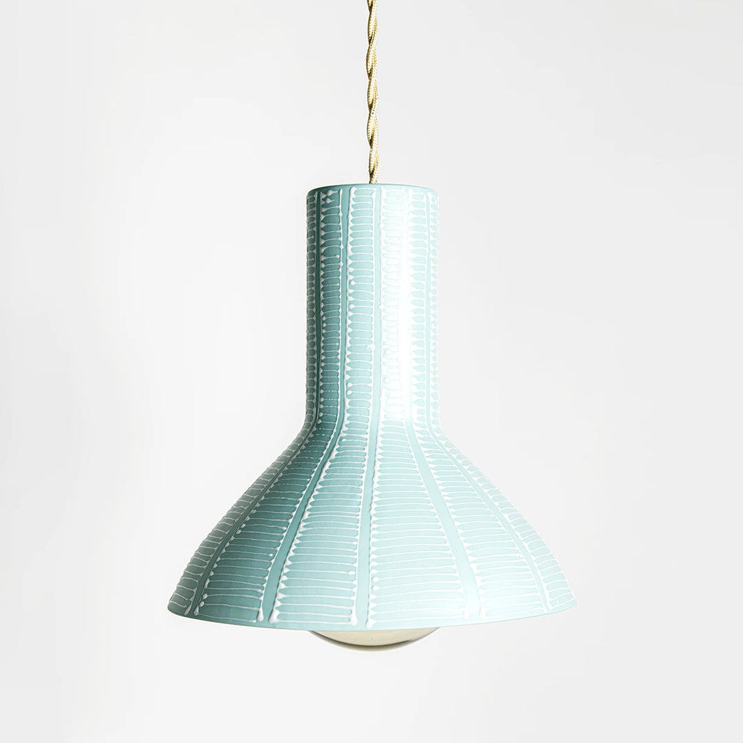 Porcelain Lamp- Blue Sinai with White Ladder Stripes