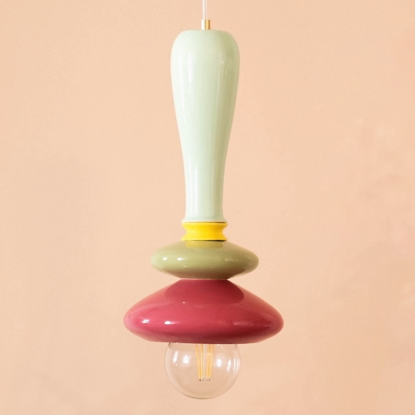 מנורת קרמיקה גדולה- מנטה עם סגול 