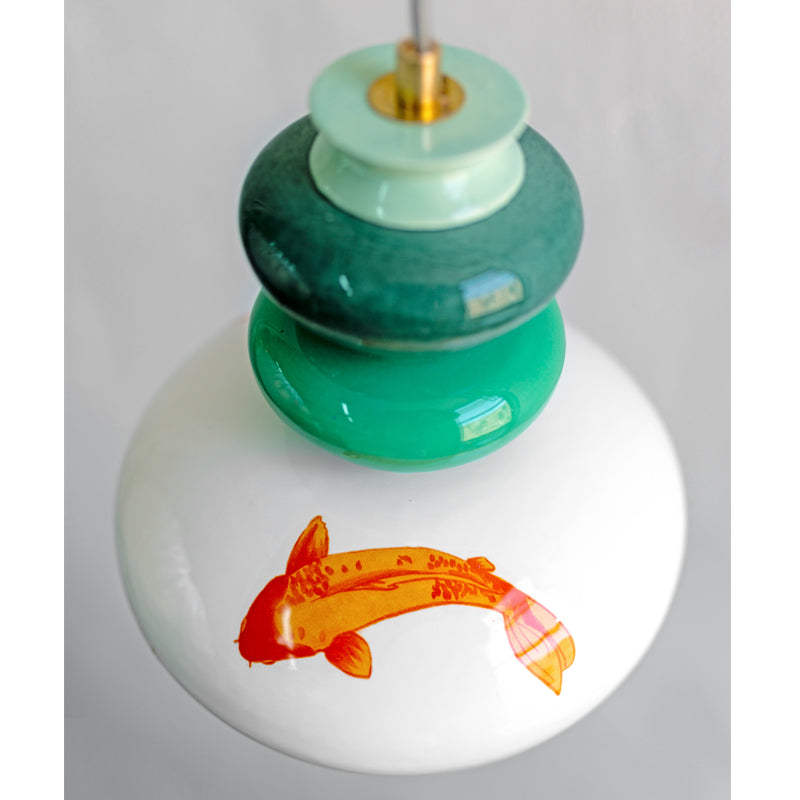 מנורת קרמיקה בינונית- ירוק עם איור דג