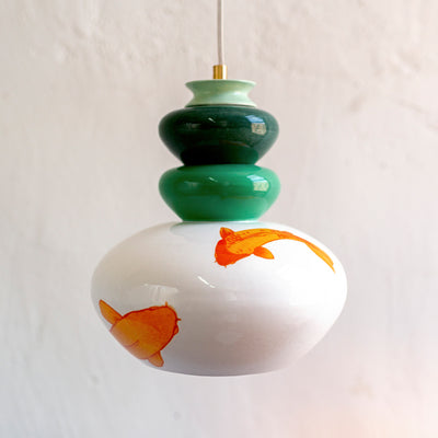 מנורת קרמיקה בינונית- ירוק עם איור דג