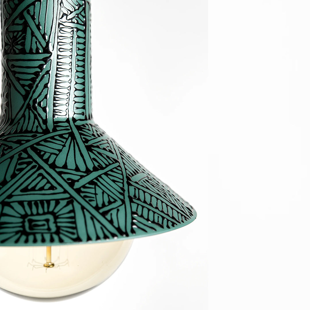 Porcelain Lamp- Pine Green with Black Oriental