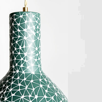 Porcelain Lamp- Pine Green with White Stars