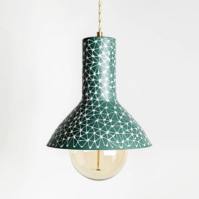 Porcelain Lamp- Pine Green with White Stars