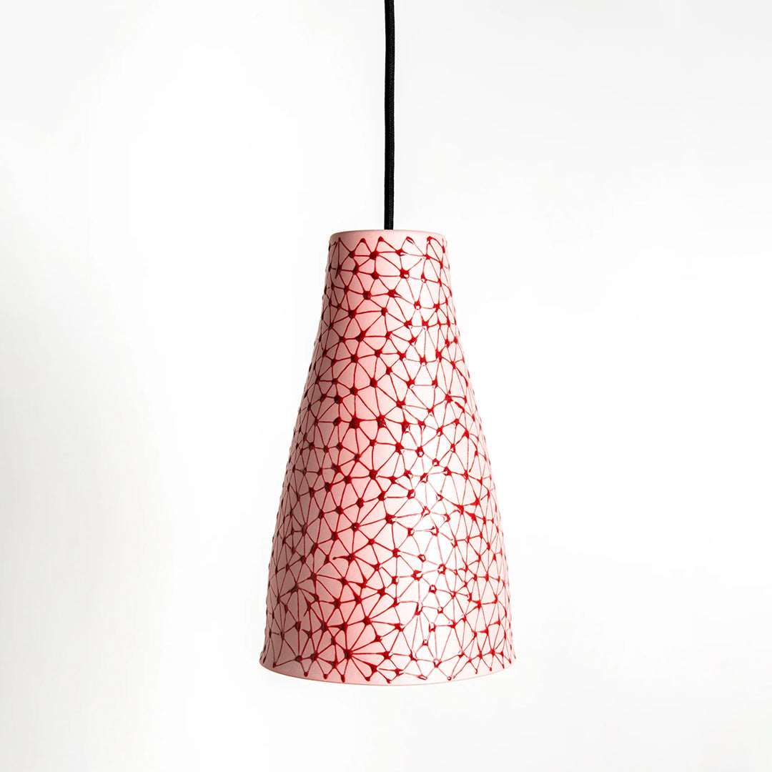 Porcelain Lamp- Pink with Red Stars