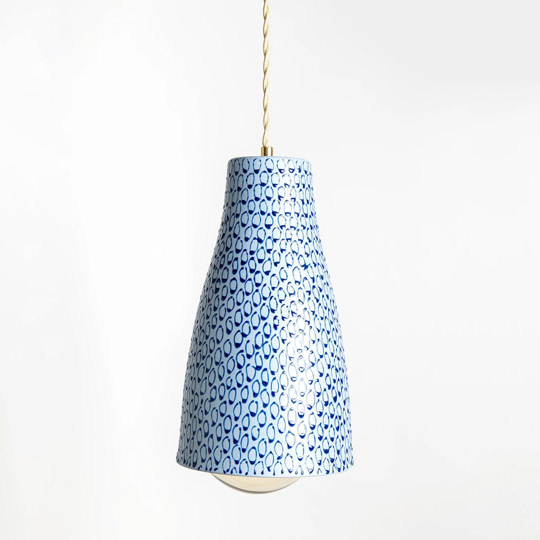 Porcelain Lamp- Sky Blue with Blue Loops