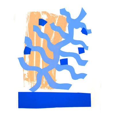 אבסטרקט כחול- הדפס משי