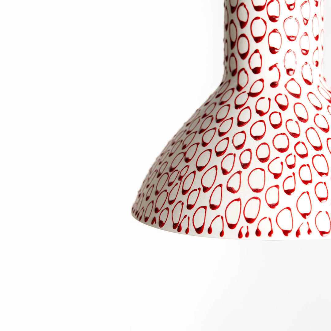 Porcelain Lamp-White with Red Loops