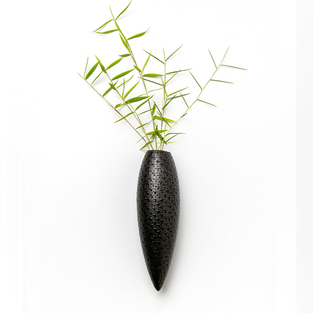 Wall hanging vase-  Black With Black X's