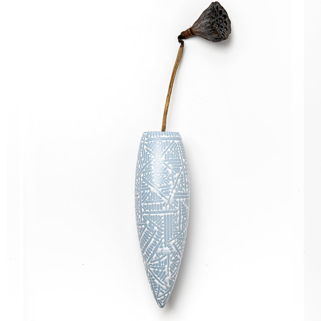 Wall hanging vase-  Light Blue With White Oriental