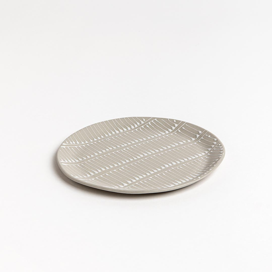 Dessert plate- Grey with White stripes
