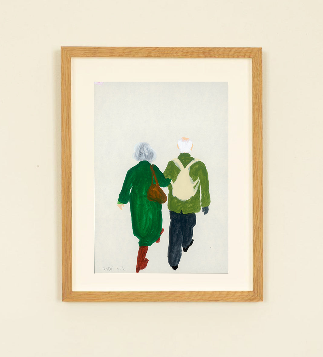 ציור מקורי- זוג עם מעילים ירוקים